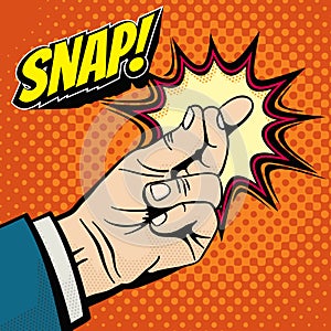 Male hand with snapping finger magic gesture. Its easy vector concept in pop art style photo