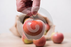 Eco apples. Spring farm apples.