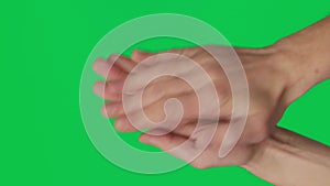 Male hand touching, clicking, tapping, sliding and swiping on chroma key green screen background. Different signs and