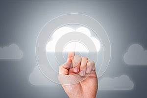 Male Hand Touching Modern Cloud Button