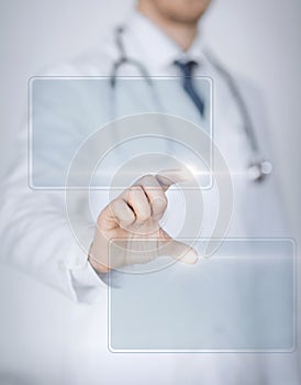 Male hand touching virtual screen