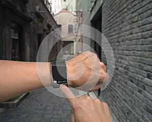 Male hand wear iwatch with an index finger