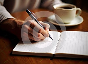 male hand writing a written notes, in the style of feminine themes, happenings, grid.