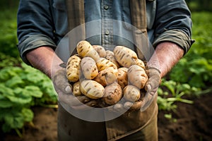 Male hands holding fresh potatoes