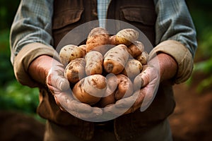 Male hands holding fresh potatoes