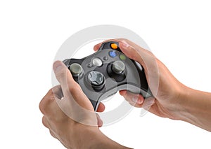 Male Hands Holding Gamepad isolated