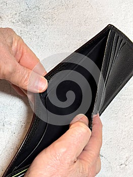 Hands holding open a empty wallet