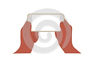 Male hands holding smart phone horizontally vector