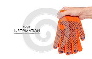 Male hands holding working build gloves pattern