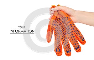 Male hands holding working build gloves pattern
