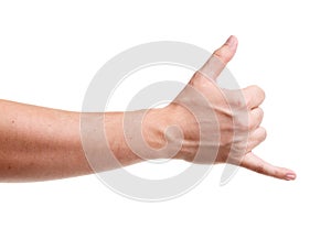Male hands making a sign. Isolated on white background.