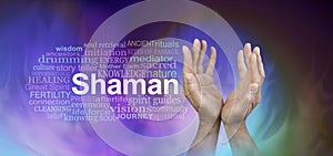 Male Hands Shaman word cloud banner