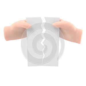 Male hands tearing a blank sheet of paper. Blank paper sheet torn in the hands of a businessman