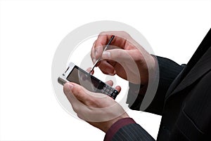 Male hands and touchscreen cellphone