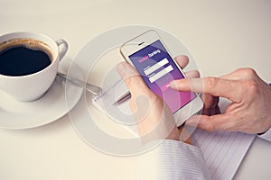 Male hands using mobile banking