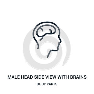 male head side view with brains icon vector from body parts collection. Thin line male head side view with brains outline icon