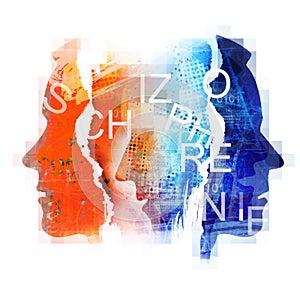 Male head silhouettes with Schizophrenia inscription.