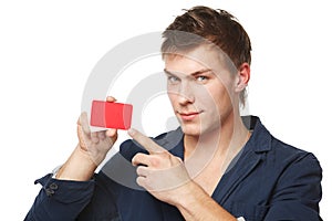 Male holding blank credit card