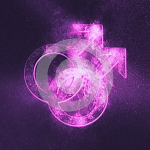 Male homosexuality symbol. Gay glyph. Doubled male sign. Abstract night sky background