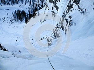 Male ice climber in the Sertig Valley near Davos