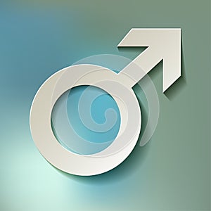 Male icon - Mars vector symbol with shadow on a blue bokeh background.