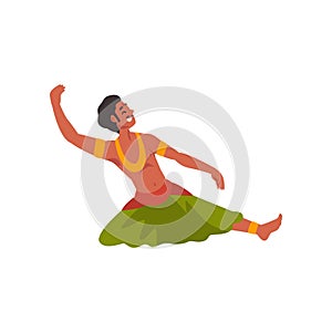 Male Indian Dancer Character in Traditional Clothes, Young Smiling Man Performing Folk Dance Vector Illustration