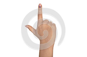 Male Indian Voter Hand with voting sign or ink pointing out , Voting sign on finger tip Indian Voting