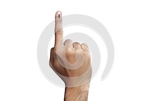 male Indian Voter Hand with a voting sign or ink pointing vote for India