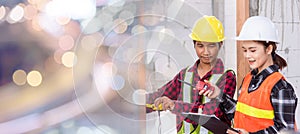 Male industrial builder workers installation process measuring wooden door with measure tape