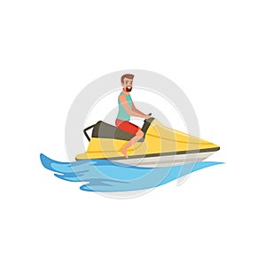 Male jet ski rider, extreme water sport activity vector Illustration on a white background