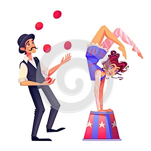Male juggler and female acrobat