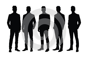 Male lawyers and counselors with anonymous faces. Men lawyers wearing uniforms and standing silhouette bundles. Male counselor