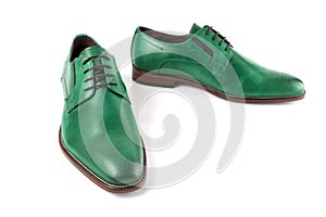 Male leather shoes on white background.