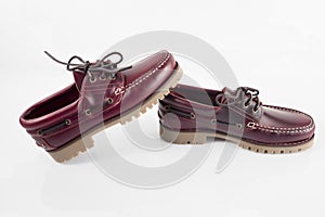 Male leather shoes on white background.