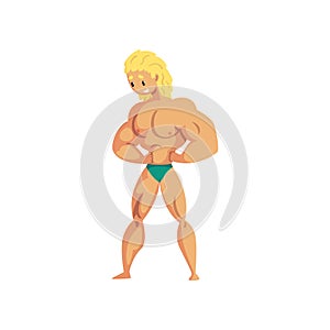 Male lifeguard standing on the beach, muscular professional rescuer on duty vector Illustration on a white background