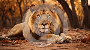 Male lion lying on the ground in Kruger National park, South Africa Specie Panthera leo family of Felidae Generative AI