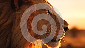 Male lion portrait at sunset