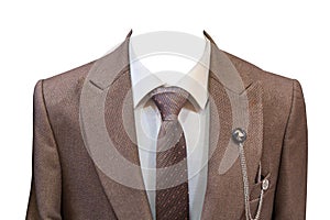 Male luxury brown suit with tie or costume isolated on white background