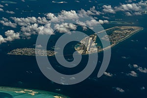 Male maldives bridge and airport aerial panorama landscape