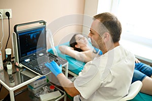 Male mammologist makes breast ultrasound scanning