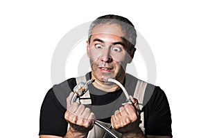 Worker specialist plumber, engineer or constructor on white background