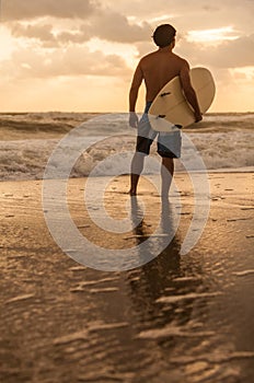 Male Man Surfer & Surfboard Sunset Sunrise Beach