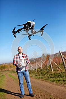 Male manage drone from ground