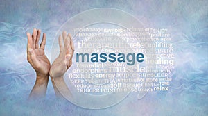 Male massage hands word cloud