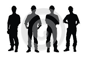 Male mechanic silhouette on a white background. Mechanic men wearing uniforms and standing silhouette bundles. Male workers and