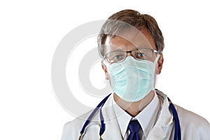 Male medical doctor with infection protection mask