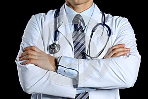 Male medicine therapeutist doctor hands crossed on his chest