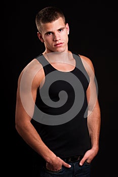 male model with a black singlet