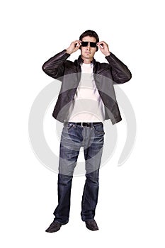 Male model with jacket and sunglasses