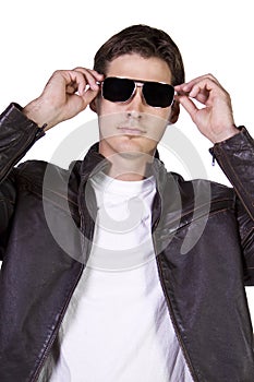 Male model with jacket and sunglasses